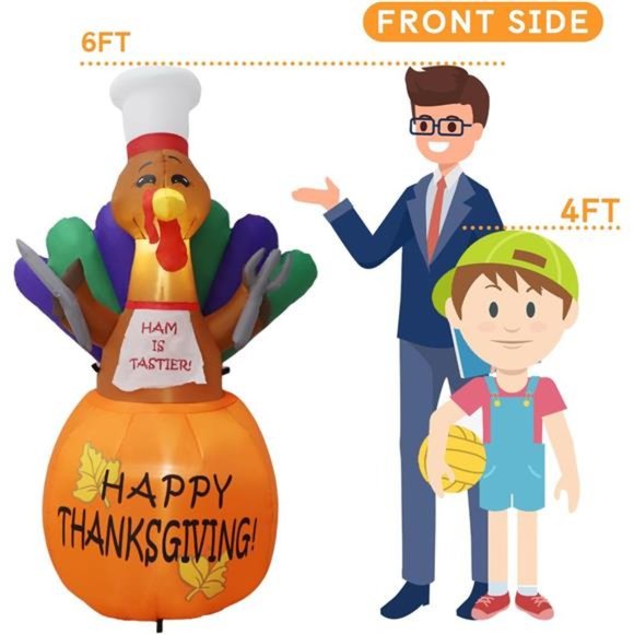 6ft Christmas Inflatable Outdoor Decorations, Chef Turkey with LED Lights - Picture 6 of 7